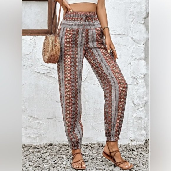 Boho Tie Front Carrot Pants - Picture 1 of 6